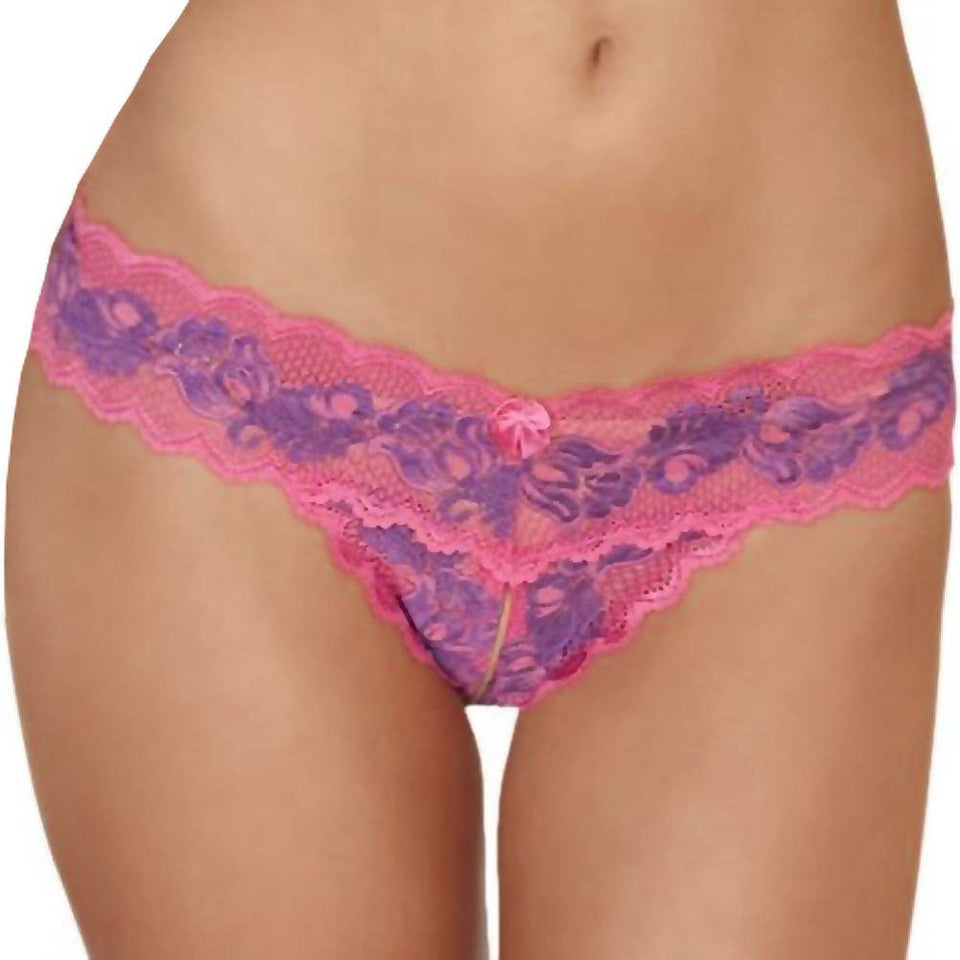Crotchless Lace V-Thong F Purple S/M