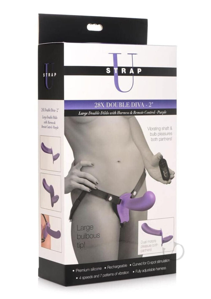 (D) STRAP U 28X DOUBLE DIVA 2I DOUBLE DILDO W/ HARNESS PURPLE