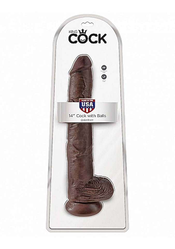 King Cock 14In Cock With Balls - Brown