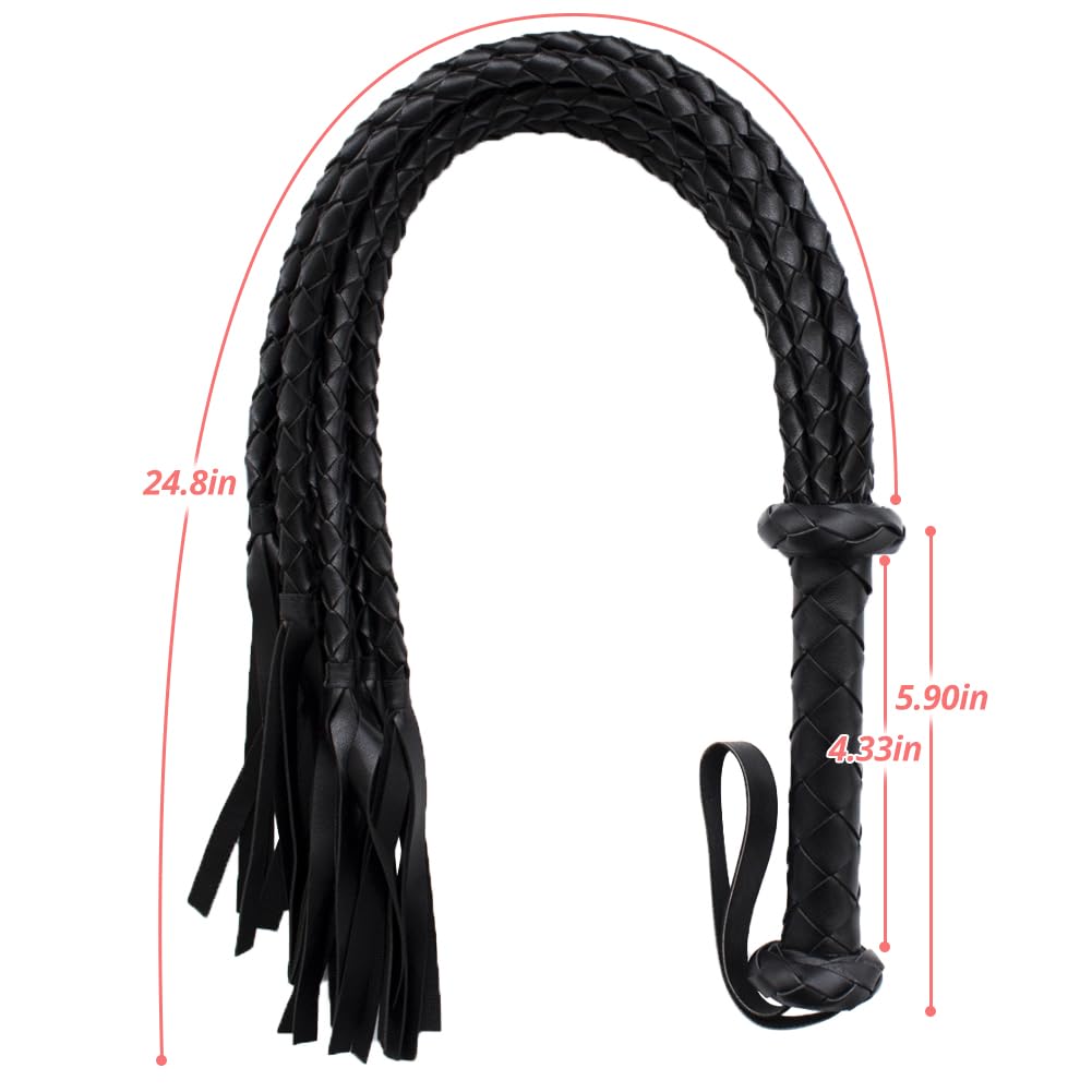 FST Leather Whip with Braided Handle Flogger BDSM Spanking Paddle Sex Toy for Couples Play