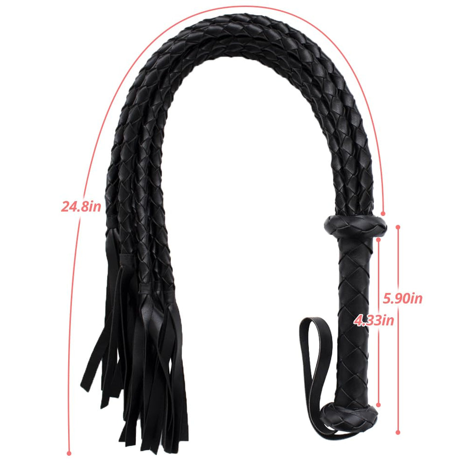 FST Leather Whip with Braided Handle Flogger BDSM Spanking Paddle Sex Toy for Couples Play