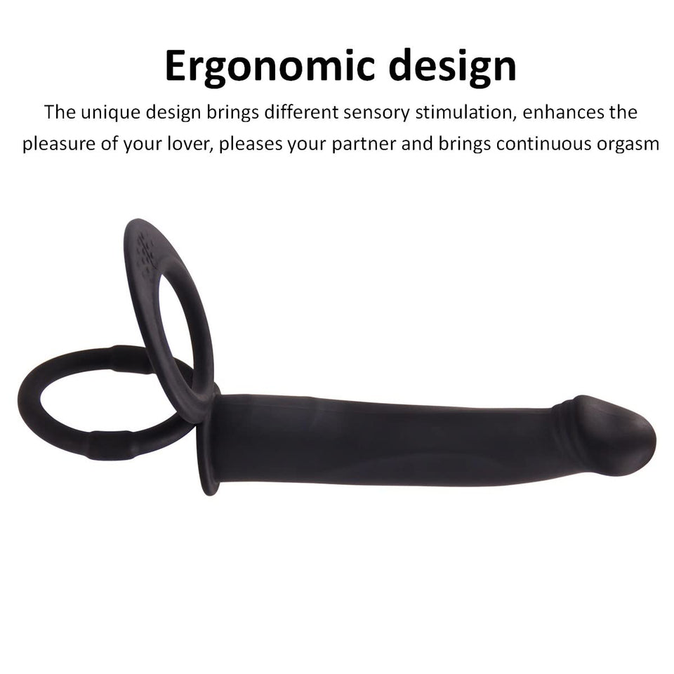 Silicone Strap On Penis Butt Plug, Double Penetration Dildo Vibrator with Cock Ring, Delay Ejaculation Anus Plug Massager Adult