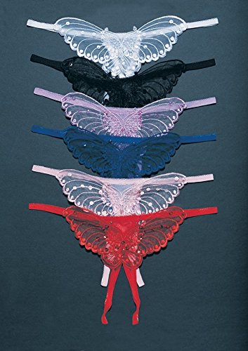 Sheer Butterfly Applique Crotchless Panty With Pearl And Sequin Detail