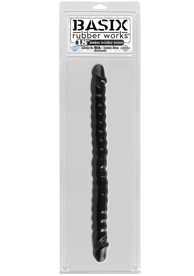 Basix Rubber Works 18'' Ribbed Double Dong, Black