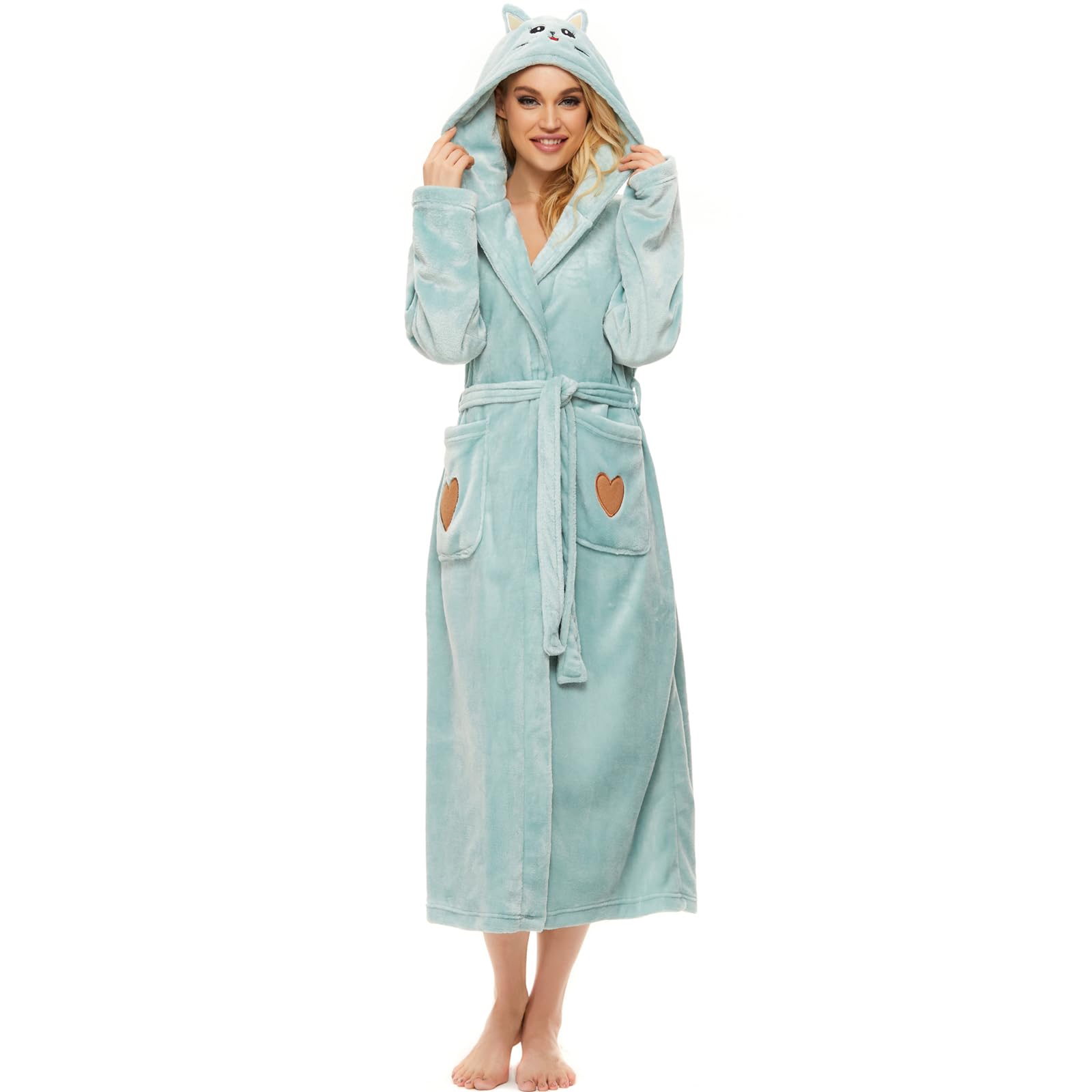 ccko Plush Robes For Women, Fleece Fuzzy Womens Robe,Soft Warm Womens Bathrobe with Hood for Bath Spa Shower House
