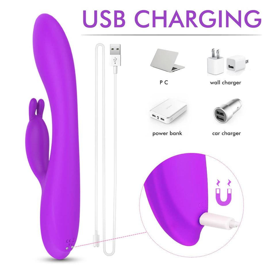G Spot Rabbit Vibrator with Heating Function and Bunny Ears for Clitoris G-spot Stimulation,Waterproof Dildo with 9 Powerful Vib