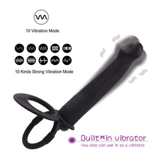 Silicone Strap On Penis Butt Plug, Double Penetration Dildo Vibrator with Cock Ring, Delay Ejaculation Anus Plug Massager Adult
