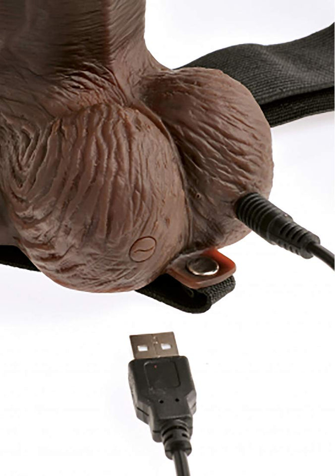 Fetish Fantasy 8 In Hollow Rechargeable Strap-On Remote Brown