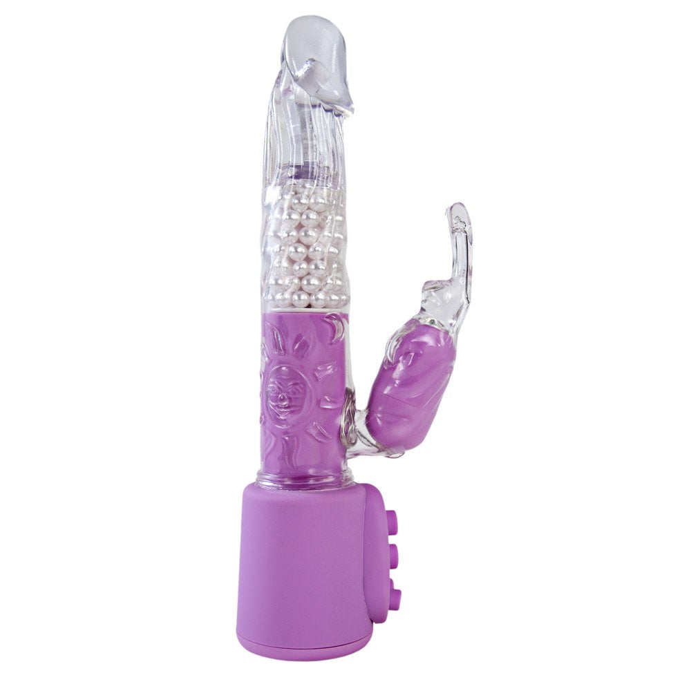 Nasstoys Pearl Ecstasy Rabbit 7.5-Inch Jelly Penis Vibrator, Beaded Reversible Rotating Shaft, Lavender