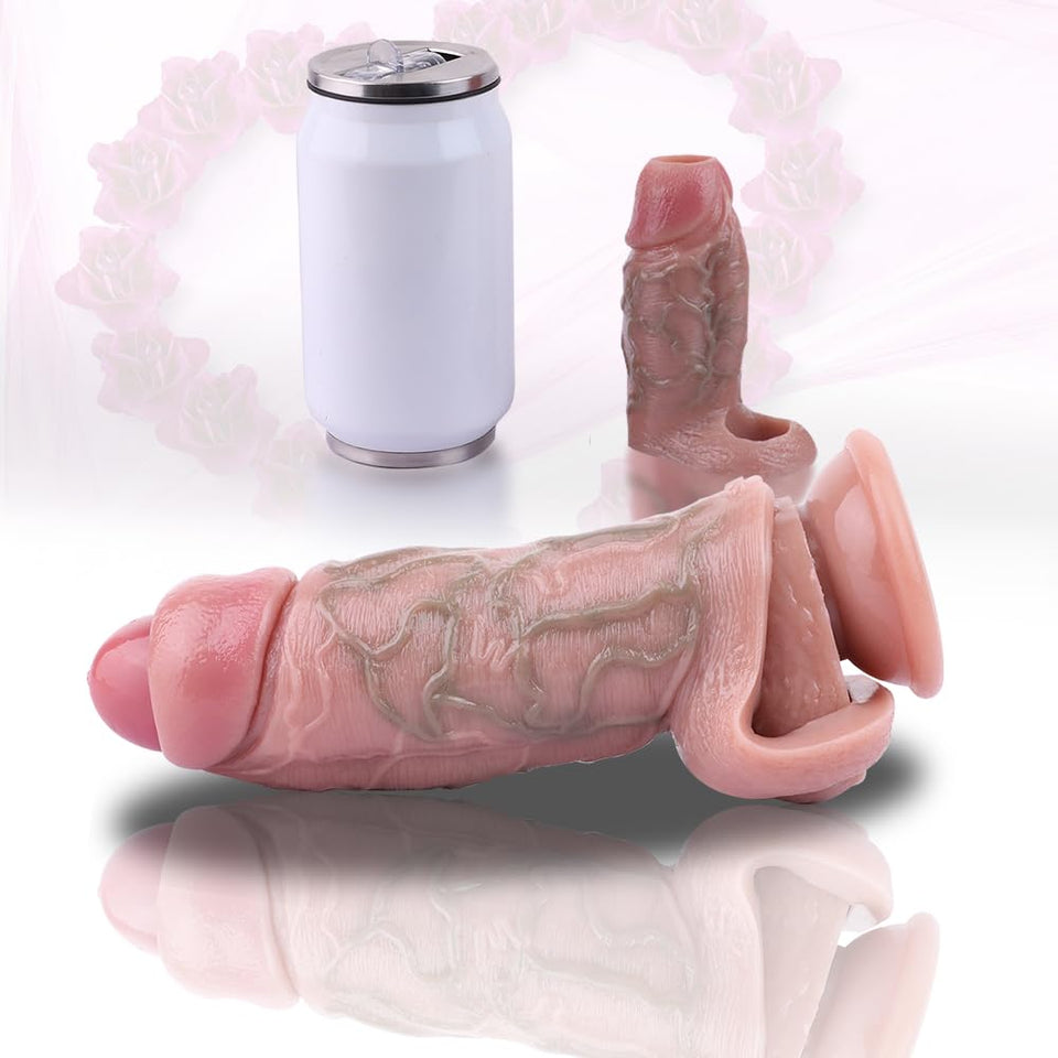 Realistic Hollow Penis Sleeve Enlargement Thick Soft Silicone Cock Ring Sleeve 6-4.5 Inch Penis Enlarger Sheath Can Choose Girth