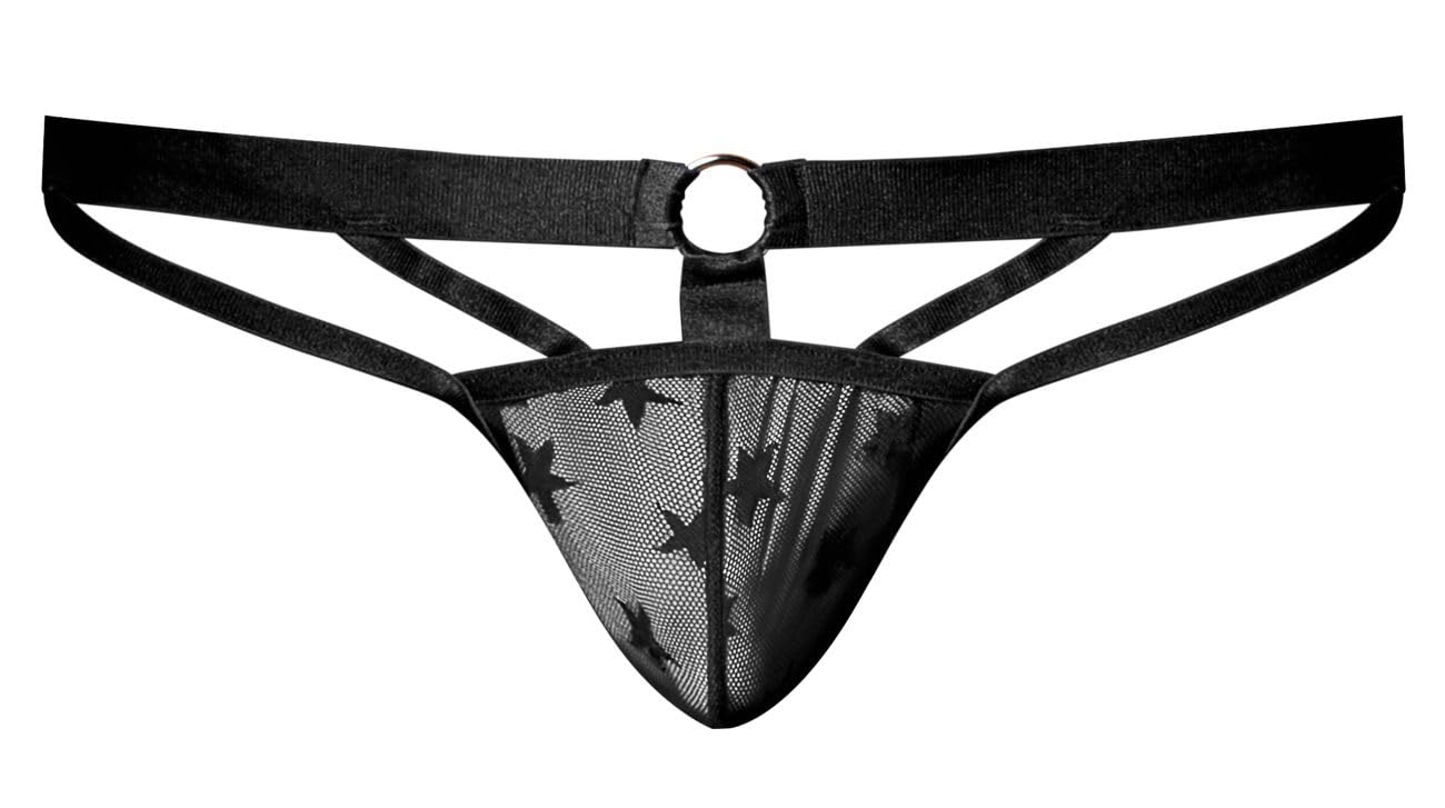 Love Star Thong W/ Ring Black S/M