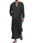 YAOHUOLE Long Sleeve Casual Kaftan Robe Long Gown Thobe Side Split Kafan Dark Gray M