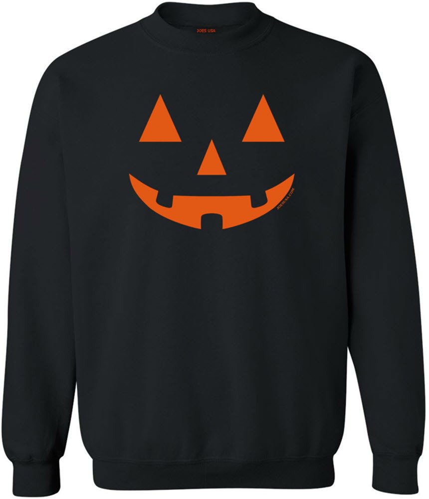 Joe s USA Jack O  Lantern Pumpkin Halloween Crewneck Sweatshirt-M-Black