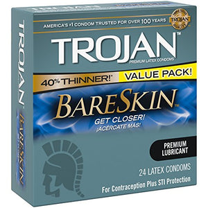 Trojan Condom Sensitivity Bareskin Lubricated, 24 Count