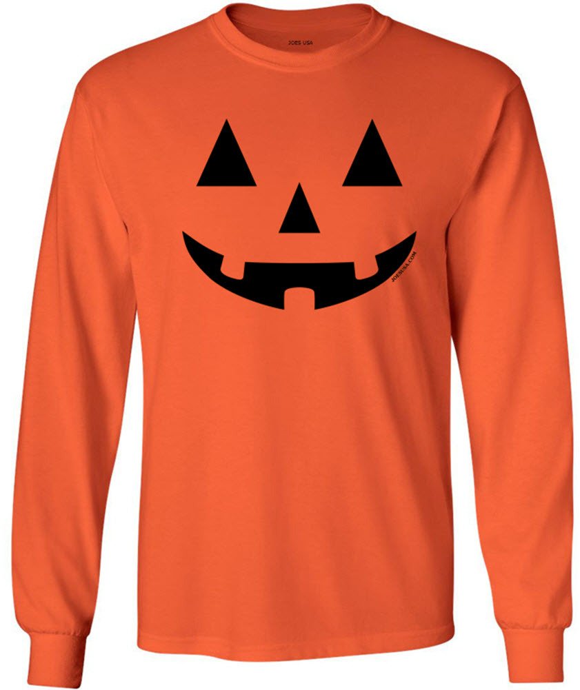 Joe s USA Jack O  Lantern Pumpkin Halloween Long Sleeve T-Shirt | S-Orange