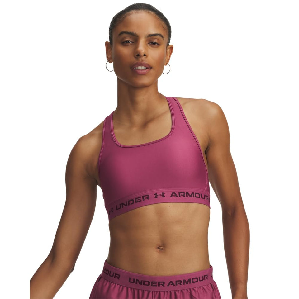 Under Armour Womens Crossback Mid Impact Sports Bra, (659) Fuchsia Dusk / / Dark Maroon, Medium