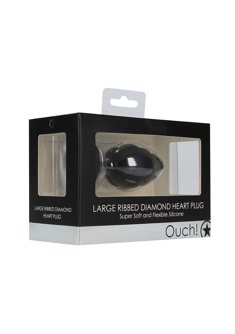 Ouch XLarge Ribbed Diamond Heart Plug BL