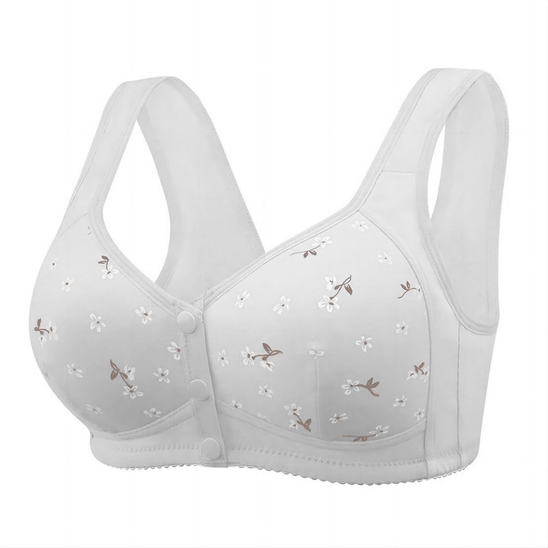 Daisy Bras for Older Women No Underwire Front Closure Comfort Senior Wireless Snap Closing Bra Light Gray 38C