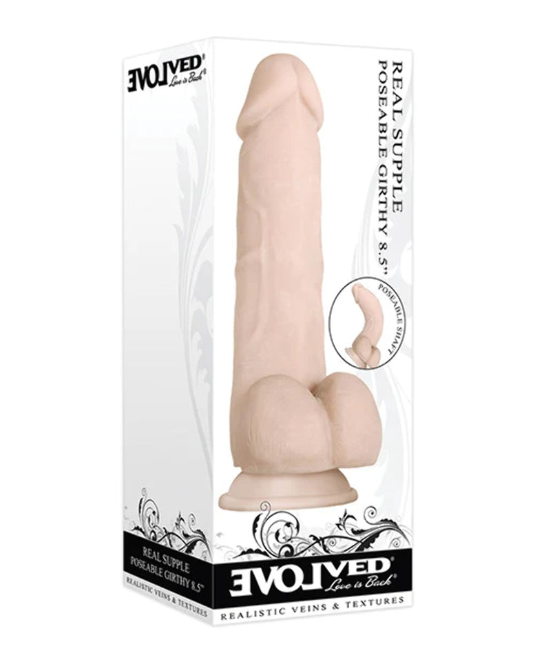 Evolved Love Is Back - Real Supple - Life-Like Feel - Poseable Girthy 8.5 Inch Realistic Veins And Textures - Bendable Shaft With Suction-Cup Dildo - Light/Beige