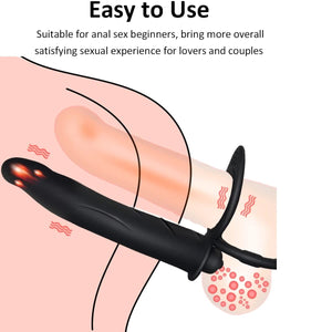 Silicone Strap On Penis Butt Plug, Double Penetration Dildo Vibrator with Cock Ring, Delay Ejaculation Anus Plug Massager Adult