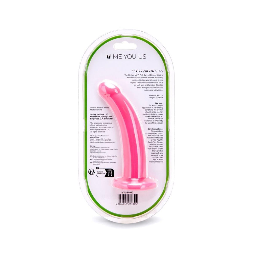 Me You Us Pink Curved Silicone Dildo 7in