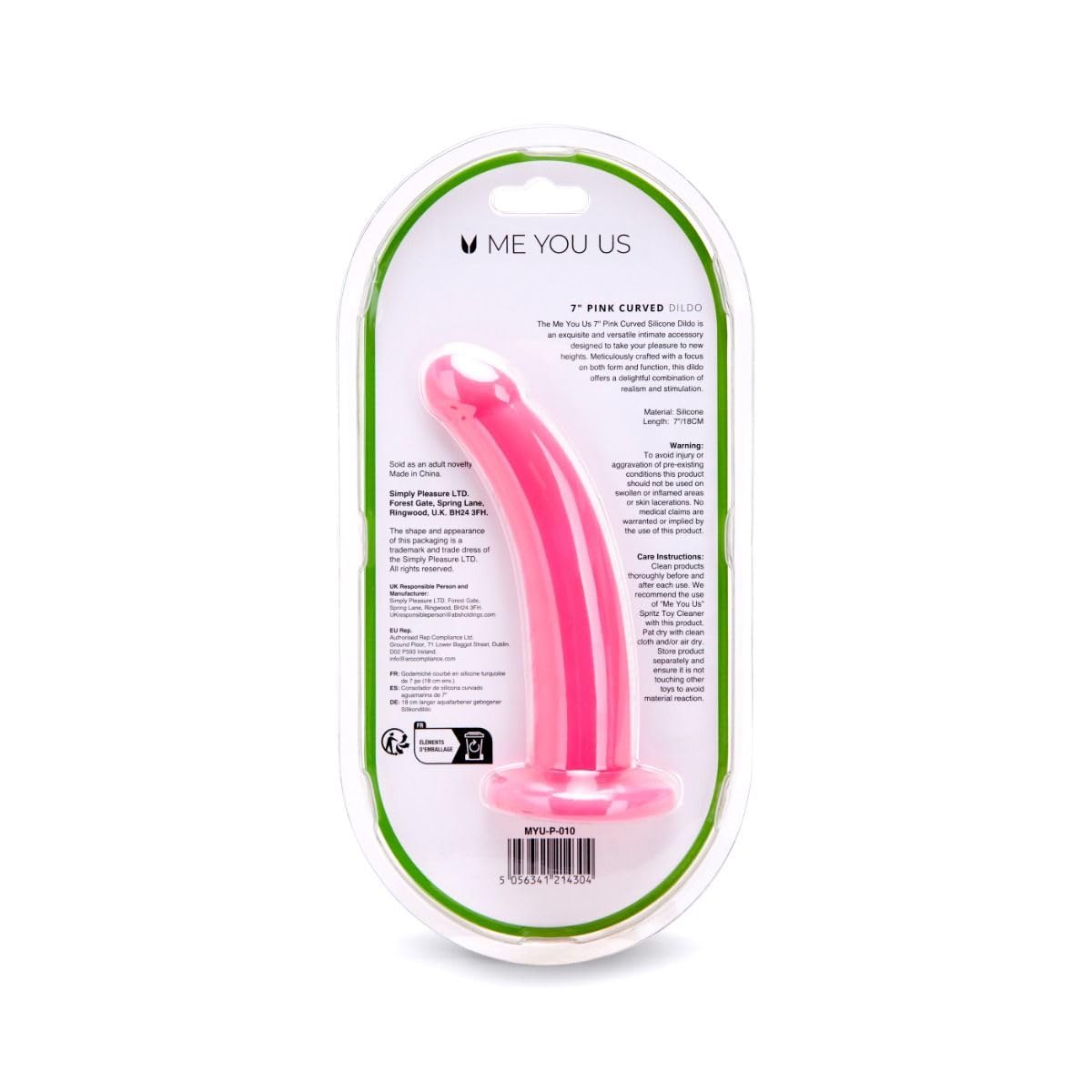 Me You Us Pink Curved Silicone Dildo 7in