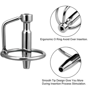 Hollow Stainless Urethral Sounds Penis Plug Urethral Dilator Male Penis Plug with Cock Ring Sex Toy for Men (1.77 inch)