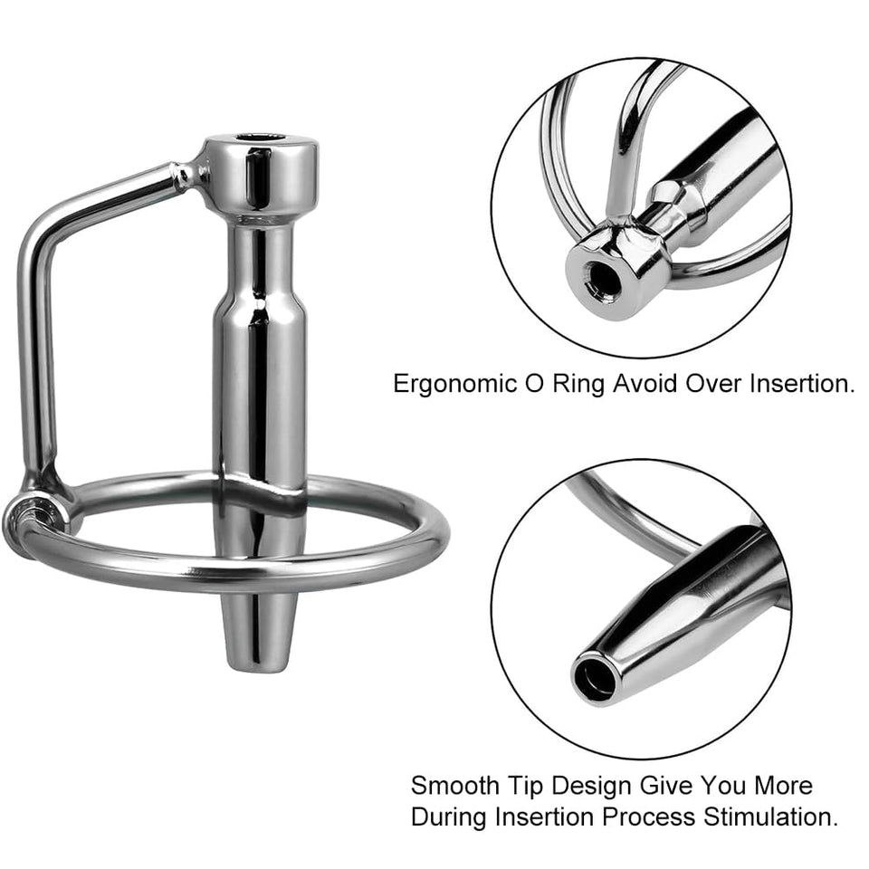Hollow Stainless Urethral Sounds Penis Plug Urethral Dilator Male Penis Plug with Cock Ring Sex Toy for Men (1.77 inch)