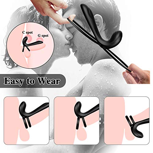 Couple Vibrator With Dual Penis Ring, 10 Vibrating Mode G-Spot And Clitor Simulator 3 In 1 Vibrator Rechargeable Waterproof Adult Sex Toy With Remote Control For Couple