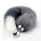 Ooiixx Sexy Fox Tail Cosplay Anal Plug Anal Butt Plug Adult Sex Toys for Women Men Couple Stainless Steel Anal Plug (18'' Gray)