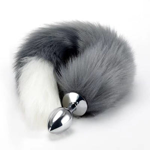 Ooiixx Sexy Fox Tail Cosplay Anal Plug Anal Butt Plug Adult Sex Toys for Women Men Couple Stainless Steel Anal Plug (18'' Gray)