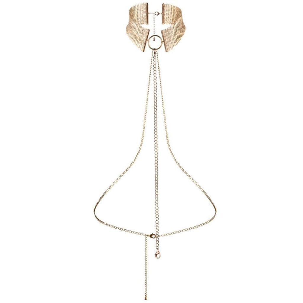 Bijoux Indiscrets Desir Metallique BDSM Collar with Golden Belly Chains for The Waist - Golden Collar Necklace for Girls - Adjus