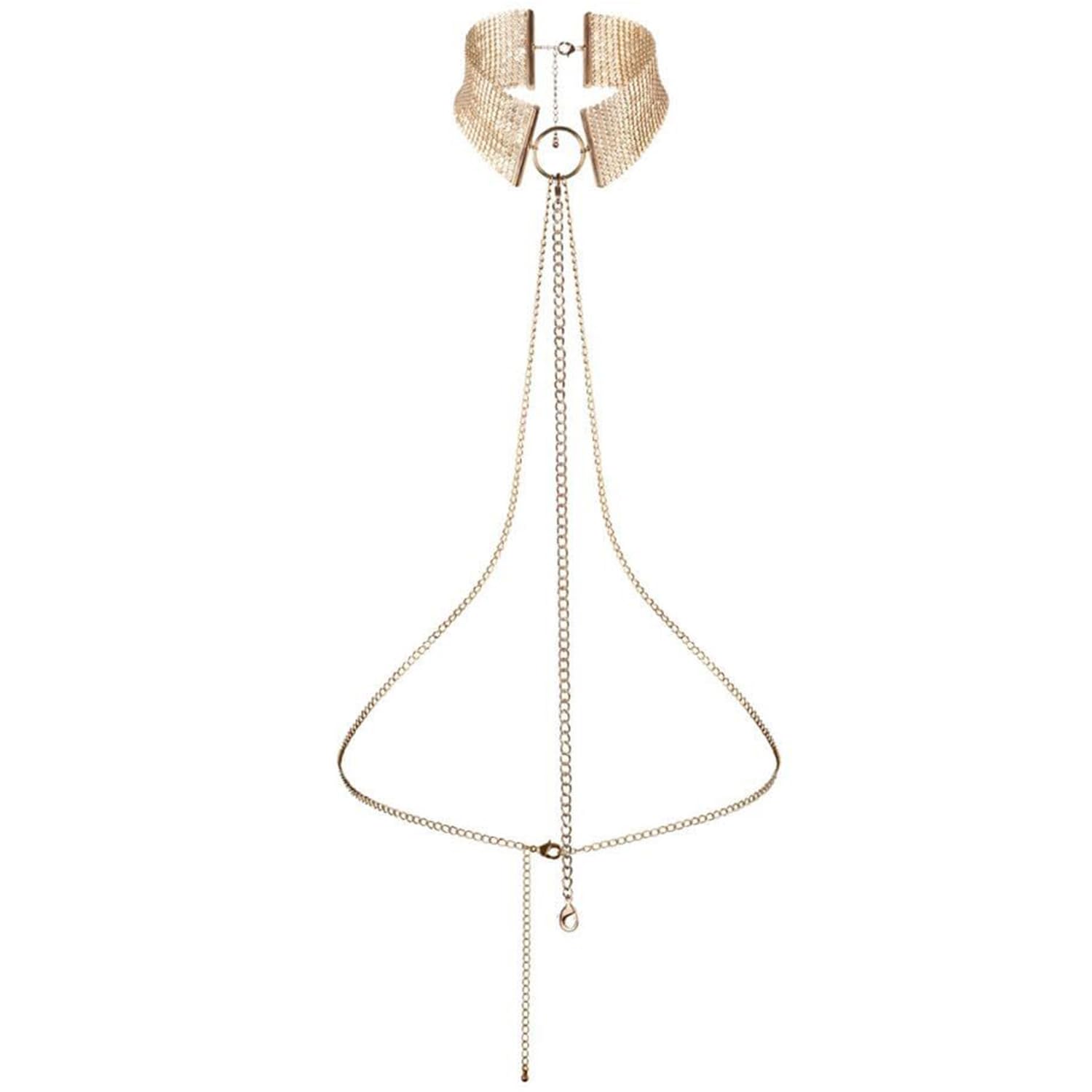 Bijoux Indiscrets Desir Metallique BDSM Collar with Golden Belly Chains for The Waist - Golden Collar Necklace for Girls - Adjus