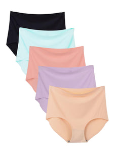 Buankoxy 5 Pack Womens Seamless Invisible Hipster Panties High Waist Underwear(7, Assorted Colors)