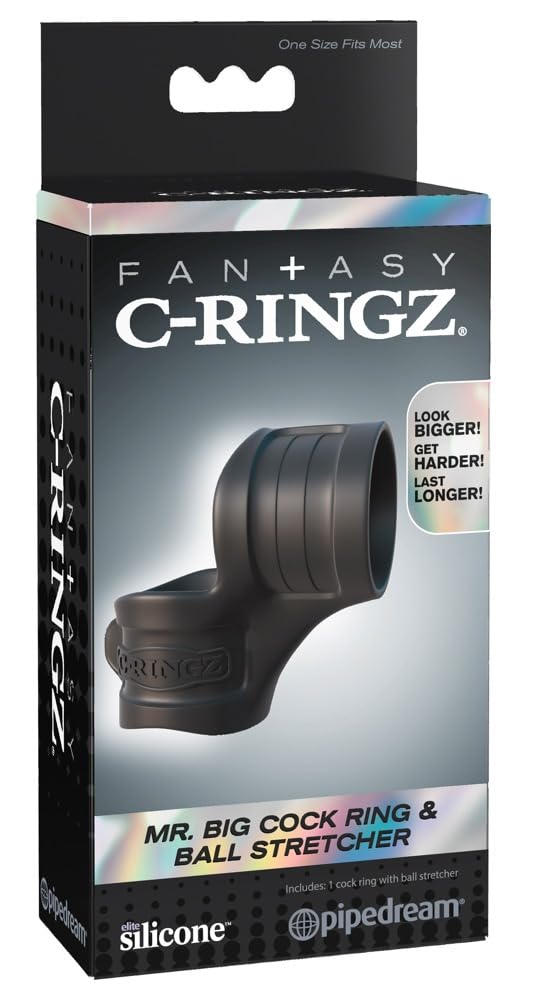 Pipedream Fantasy C-Ringz Mr. Big Cock Ring and Ball Stretcher Dildo, Black, 1 Pound