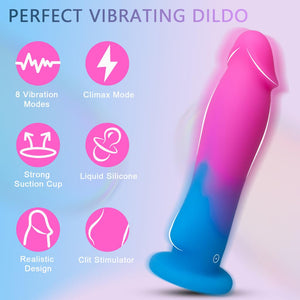 SHIJI Realistic Dildo Vibrator with Strong Suction Cup,8 Vibrating Speeds Consolador for Clitoral G-spot Stimulation,Liquid Sili