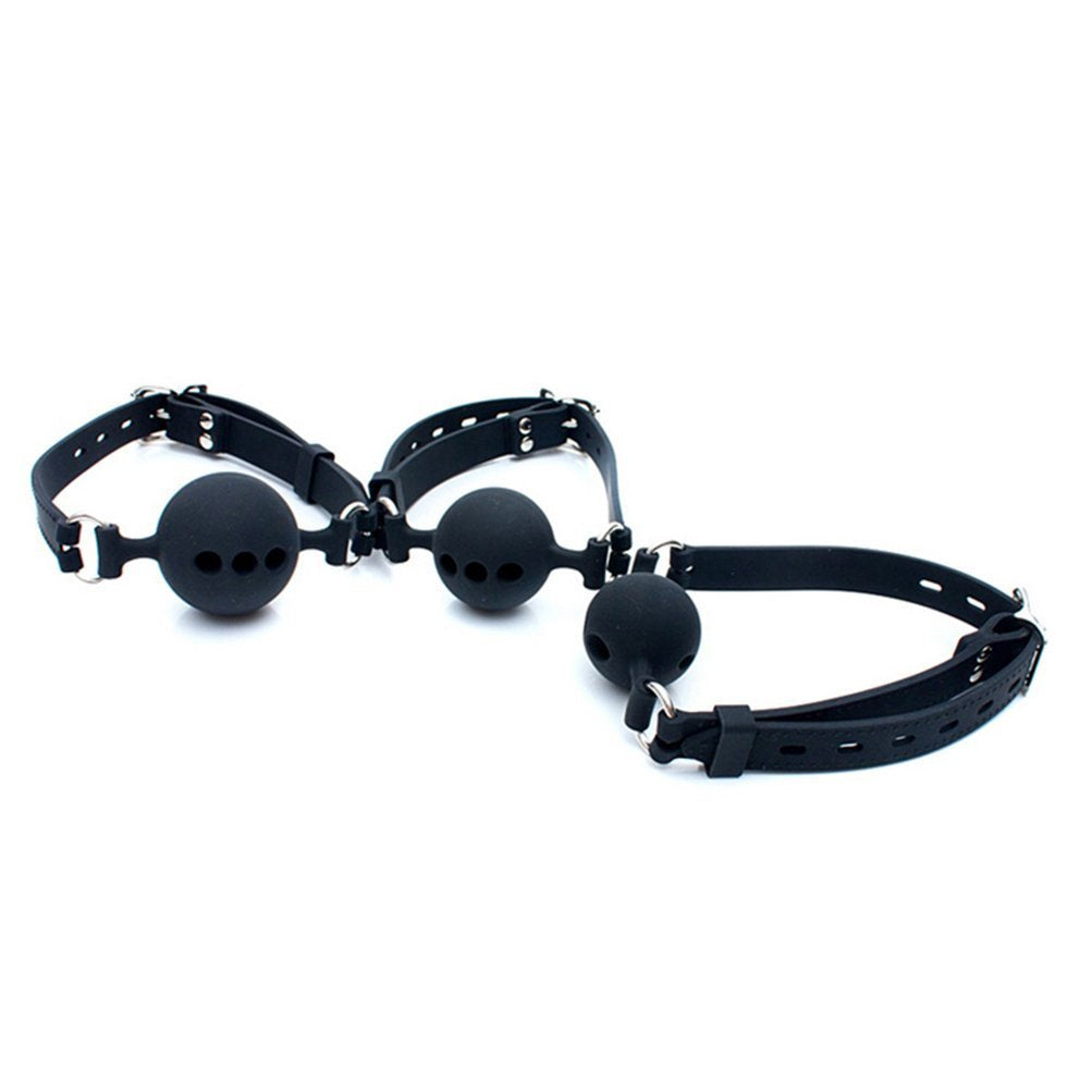 RYOZOCH Silicone Breathable Ball Gag for Adult Bondage Restraints Sex Play (Black, 1.9in Ball)