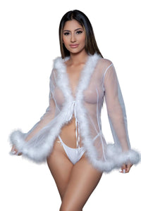 Sheer Short Robe Marabou Feather Trim