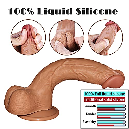 9 Inch Realistic Dildo Dual Density Liquid Silicone Cock With Strong Suction Cup,Oixgirl Lifelike Penis Sex Toy Flexible Female G Spot Masturbation Toy With Curved Shaft And Balls