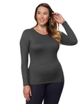 32 Degrees Womens Lightweight Baselayer Crew Top | Long Sleeve | Form Fitting | 4-Way Stretch | Thermal, Charcoal Heather, Smal