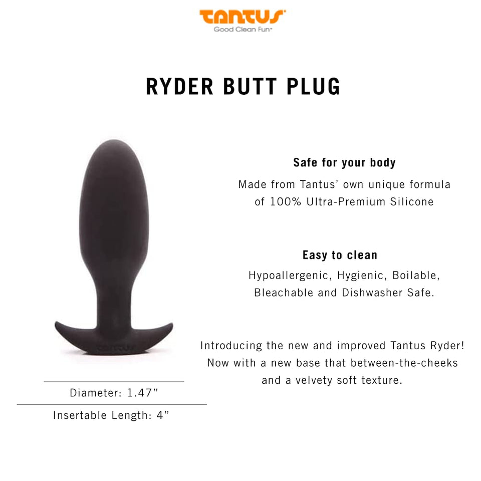 Tantus Sex/Adult Toys Ryder Butt Plugs - 100% Ultra-Premium Satin Finish Flexible Silicone Anal Safe For Men, Women, Lgbtq, Couples - Onyx