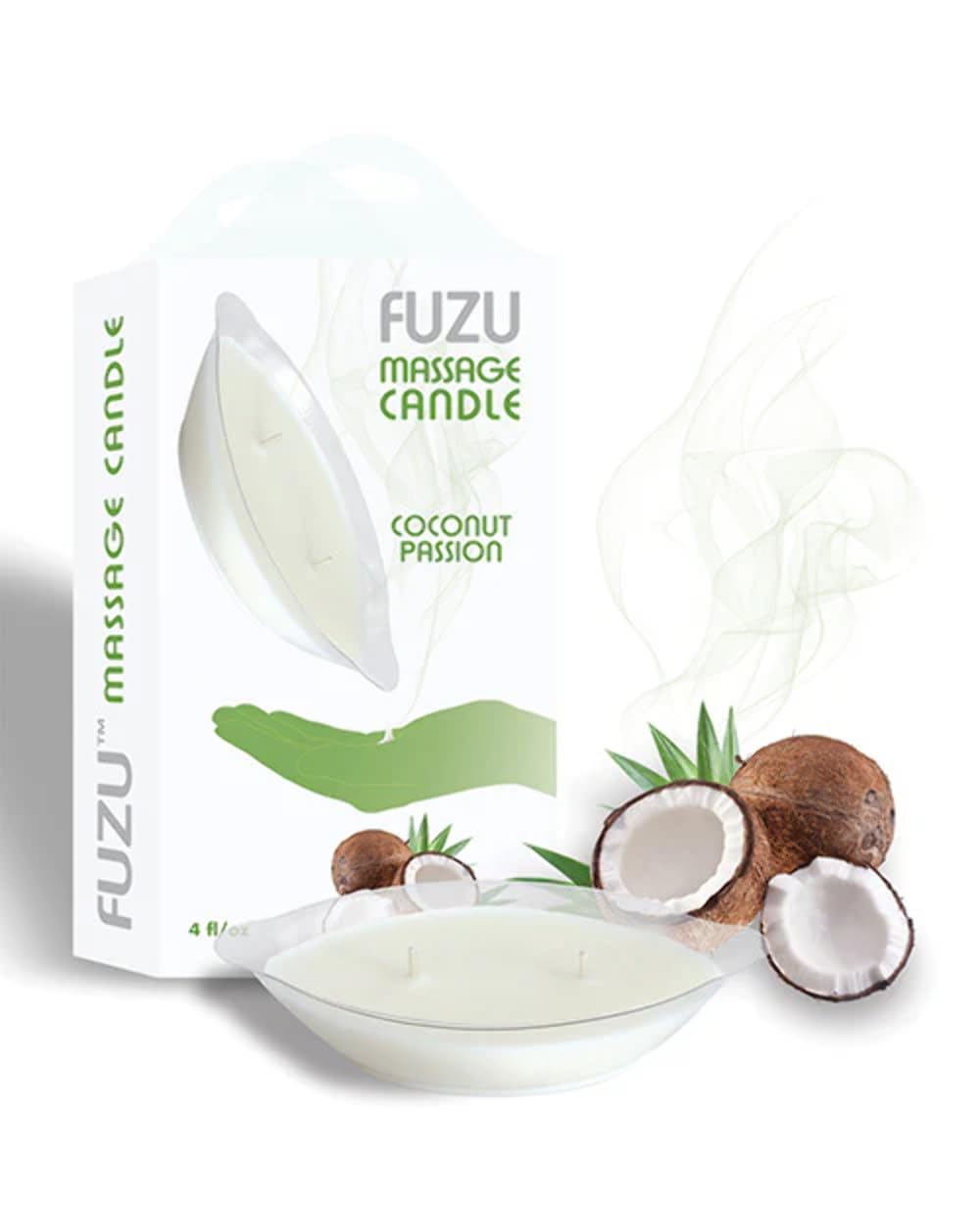 The Eco-Friendly & All-Natural Fuzu Massage Candle, Oil & Skin Moisturizer - Dual Wicks and Pour Spouts - Coconut Passion, 4 fl 