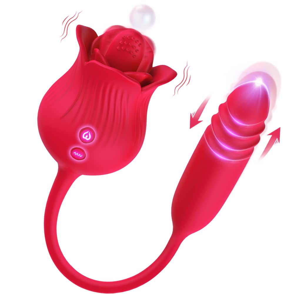 Rose Toy Vibrator for Woman,Clitoral Tongue Vibrator Sex Toys with 10 Speed Modes,G-spot Dildo Rose Nipple Massager Licking Stim