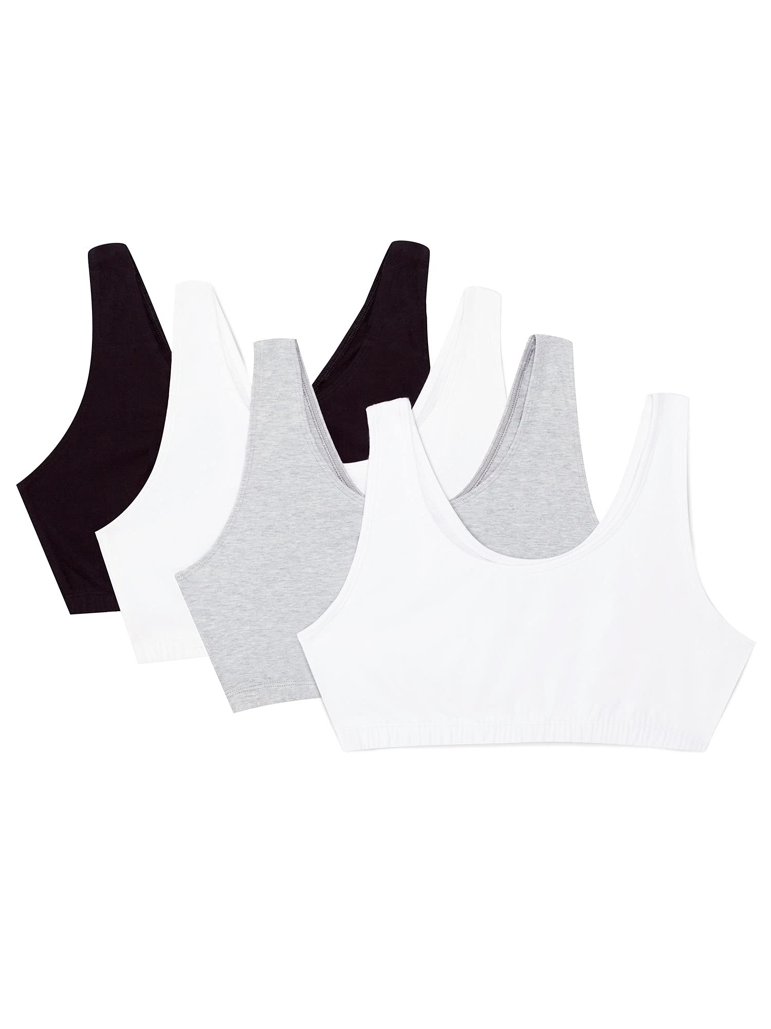 Fruit of the Loom Womens Built Up Tank Style Sports Bra Value Pack, Black/White/White/Heather Grey 4-Pack, 42