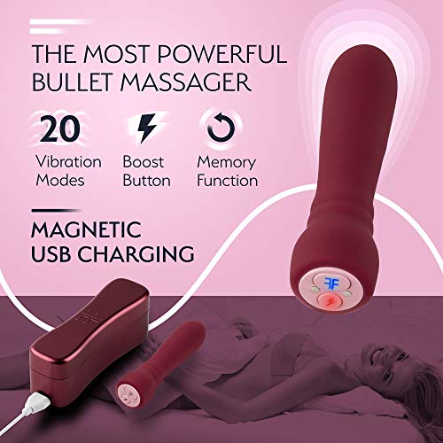 Femme Funn Booster Bullet Vibrator - 20 Powerful Modes Usb Rechargeable & Whisper Quiet Bullet Massager Vibrators For Women (Maroon)