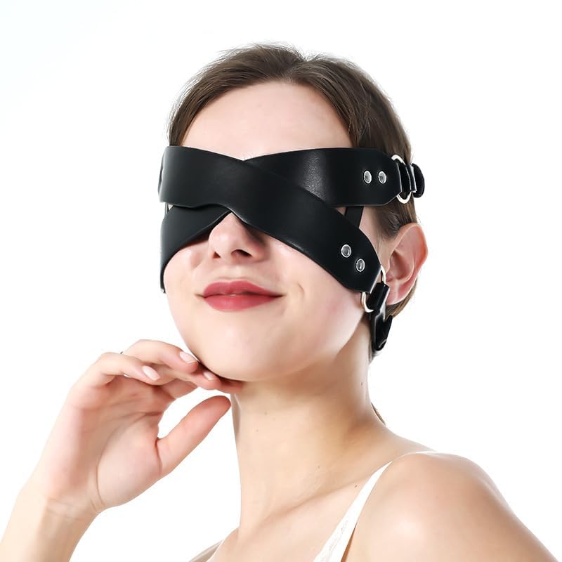 Half Face Mask Crossed Eye Mask Faux Leather BDSM Blindfold Sexy Erotic Sex Toy for Women Men Adults Couples Extreme Fetish Toys