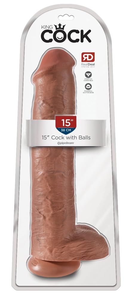 Pipedream Products King Cock Life Like Cock With Balls And Suction Mount Base, Tan, 15 Inch