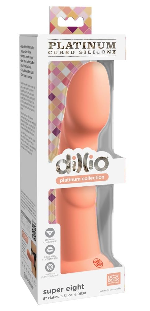 Pipedream Prorducts - Dillio Platinum Collection - Super Eight 8 Platinum Cured Silicone Dildo - Peach