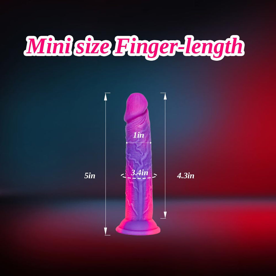 5 Inch Ultra Small Realistic Fantasy Dildo with Suction Cup, 4Mini Cute Purple Pink Silicone Dildo for Women Lesbians, Short Sli