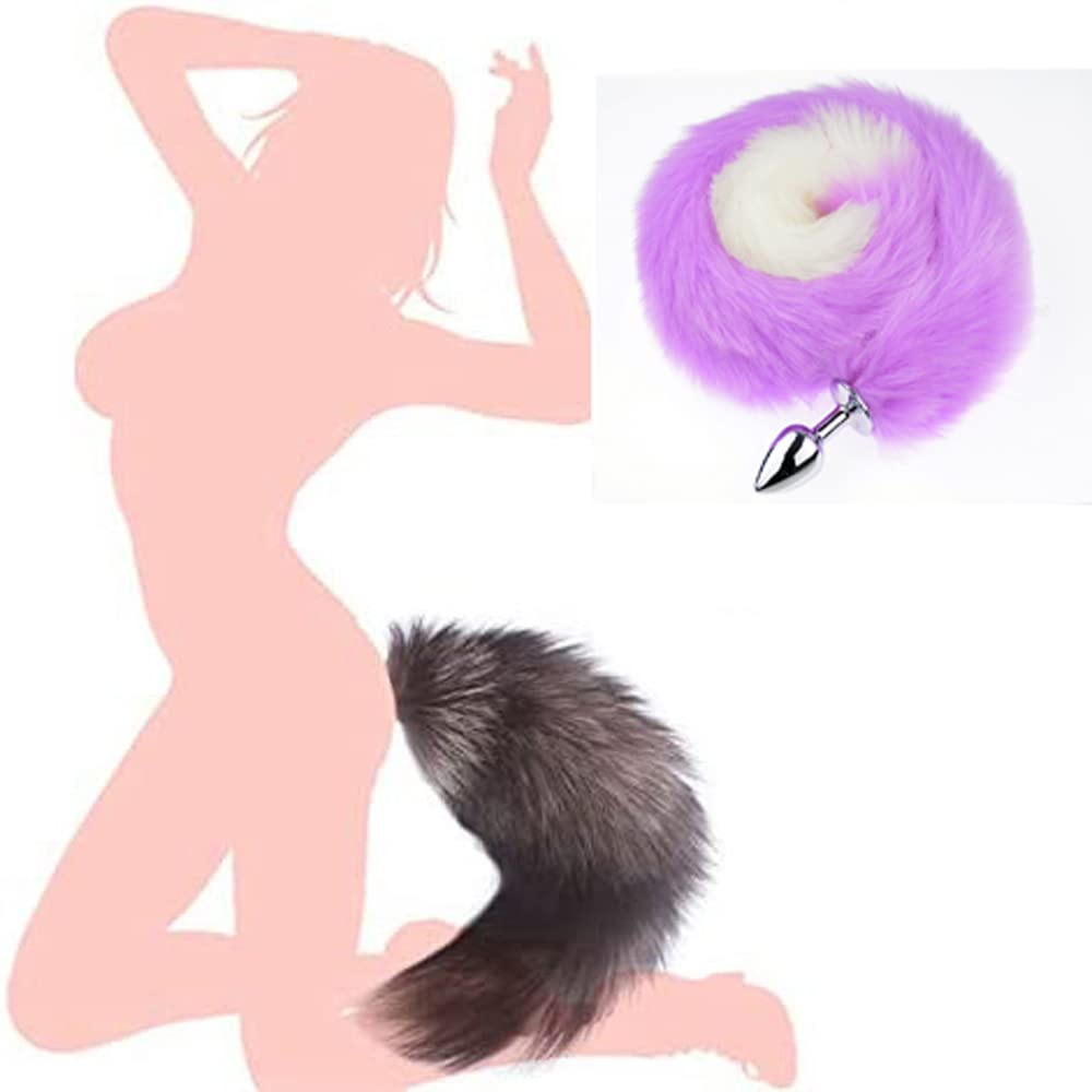 Ooiixx Butt Plug Fox Tail Cosplay Anal Plug Anal Butt Plug Adult Sex Toys for Beginner Women Men Couple (31 '' Purple-White)